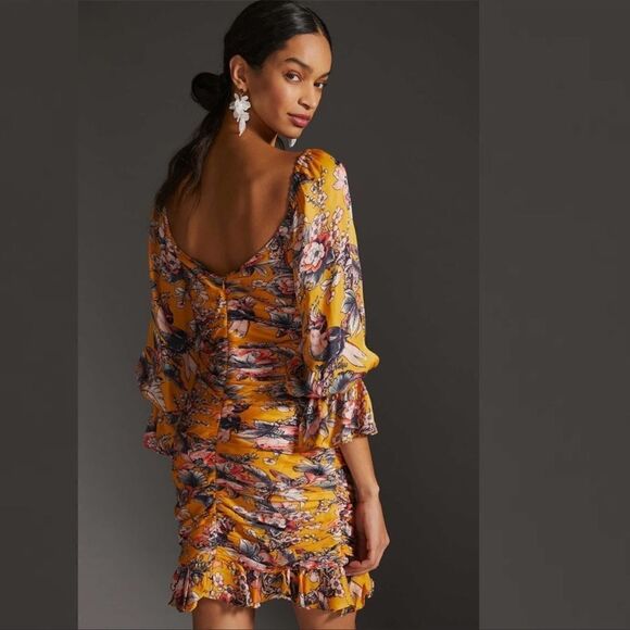 Anthropologie Ranna Gill Ruched Floral Mini Dress NEW Size Small - Picture 3 of 10